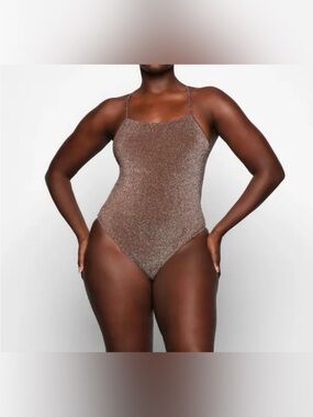 SKIMS Metallic Shimmer One-Piece Swimsuit in Cocoa